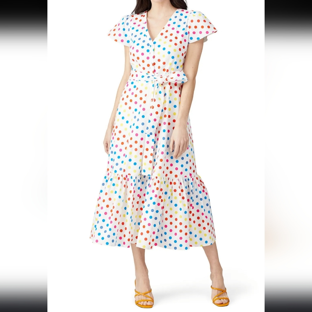 Color Me Courtney Dipping Dot Minnie V-Neck Midi Dress Colorful Women's 2